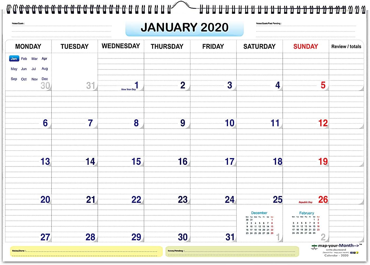 mapyourMonth Wall Planner- Calendar 2020 -Large Size Art Quality Paper -Easy Writing.