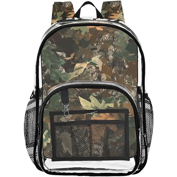 9543 Forest Leaf Camo Camouflage Clear Fashion Backpack Transparent Travel Gen Z Camo Hydration Backpack – Rave Wonderland main image 2