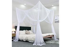 Tinyuet 4 Corner Post Bed Canopy, Mosquito net for Bed, 74.8×82.7×94.5in Universal Canopy Bed Curtains for Patio Indoor Outdoor Net - White