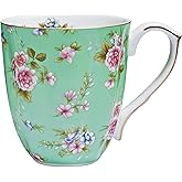 LJIMICAORO 13oz Bone China Floral Mug with Gold Bone China Coffee Mugs Bone Teacup Christmas Mugs Birthday Gifts for Women Mom Friends Coworker