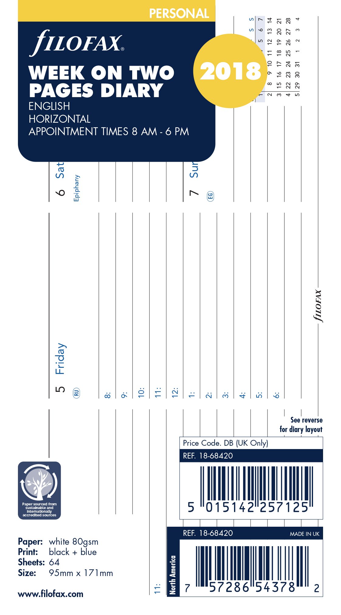 Filofax Personal Horizontal Week On Two Pages 2018 Appointment Diary
