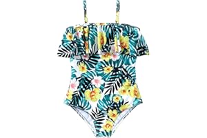 PATPAT Toddler Girls Kids One Piece Ruffle Swimsuits Floral Bathing Suits for Kids Swimwear Beachwear 2-12 Years