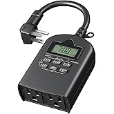 DEWENWILS Outdoor Timer Outlet Waterproof, Outdoor Digital Timer for Lights, Programmable with 2 Grounded Outlets, for Home and Garden, 15A, 1/2HP, Heavy Duty, ETL Listed