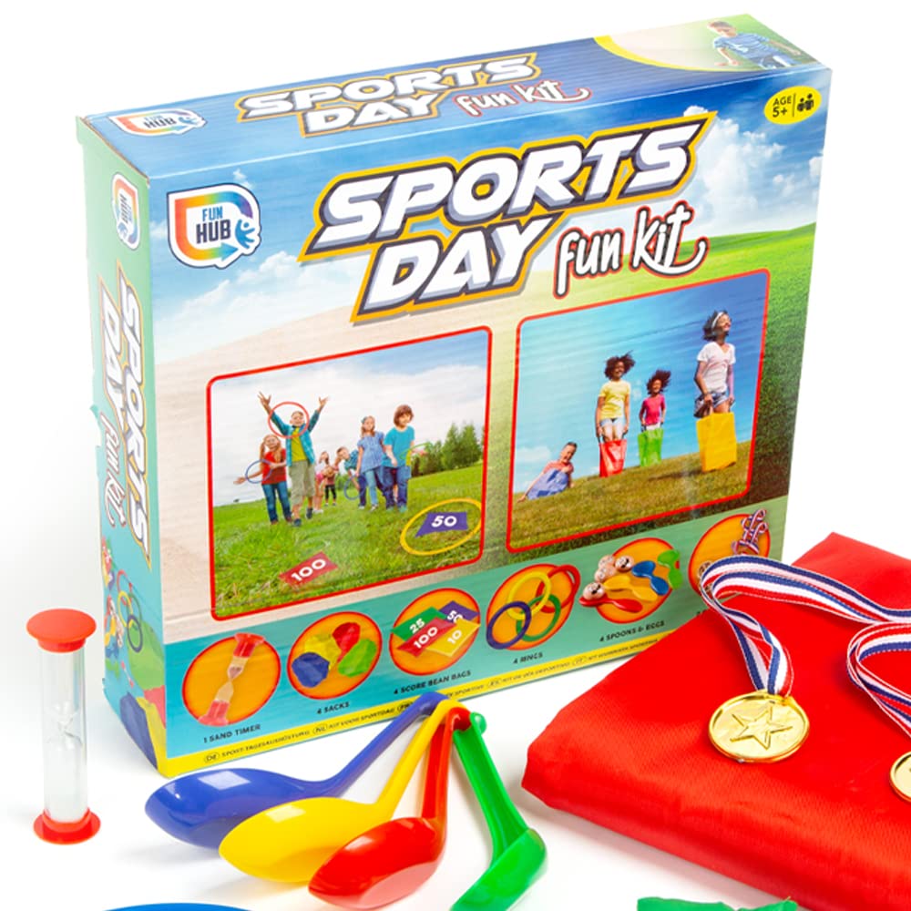 OnlineStreet Garden Toy Set - Sports Day Fun Kit with Bean Bags, Eggs & Spoons, Sand Timer, Sacks, Rings and Medals, Outdoor Games/Kids’ Games Kit
