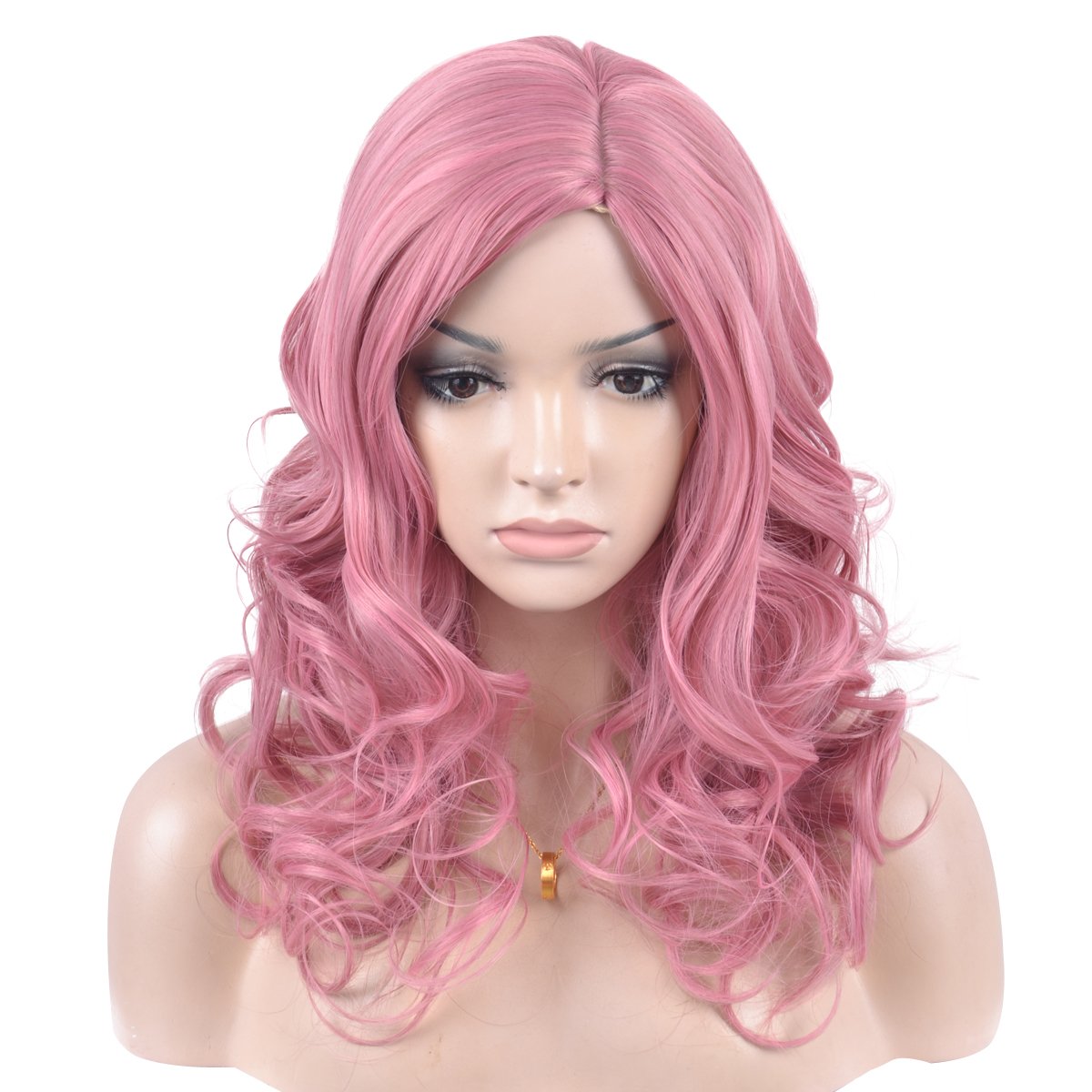 eNilecor Long Pink Wavy Curly Wigs Women Charming Synthetic Heat Resistant Cosplay Hair Wig (20\