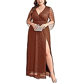 CYCLAMEN Plus Size Sparkly Formal Dress Cape Sleeve V Neck A Line Side Split Maxi Evening Gown Wedding Guest Prom Dresses