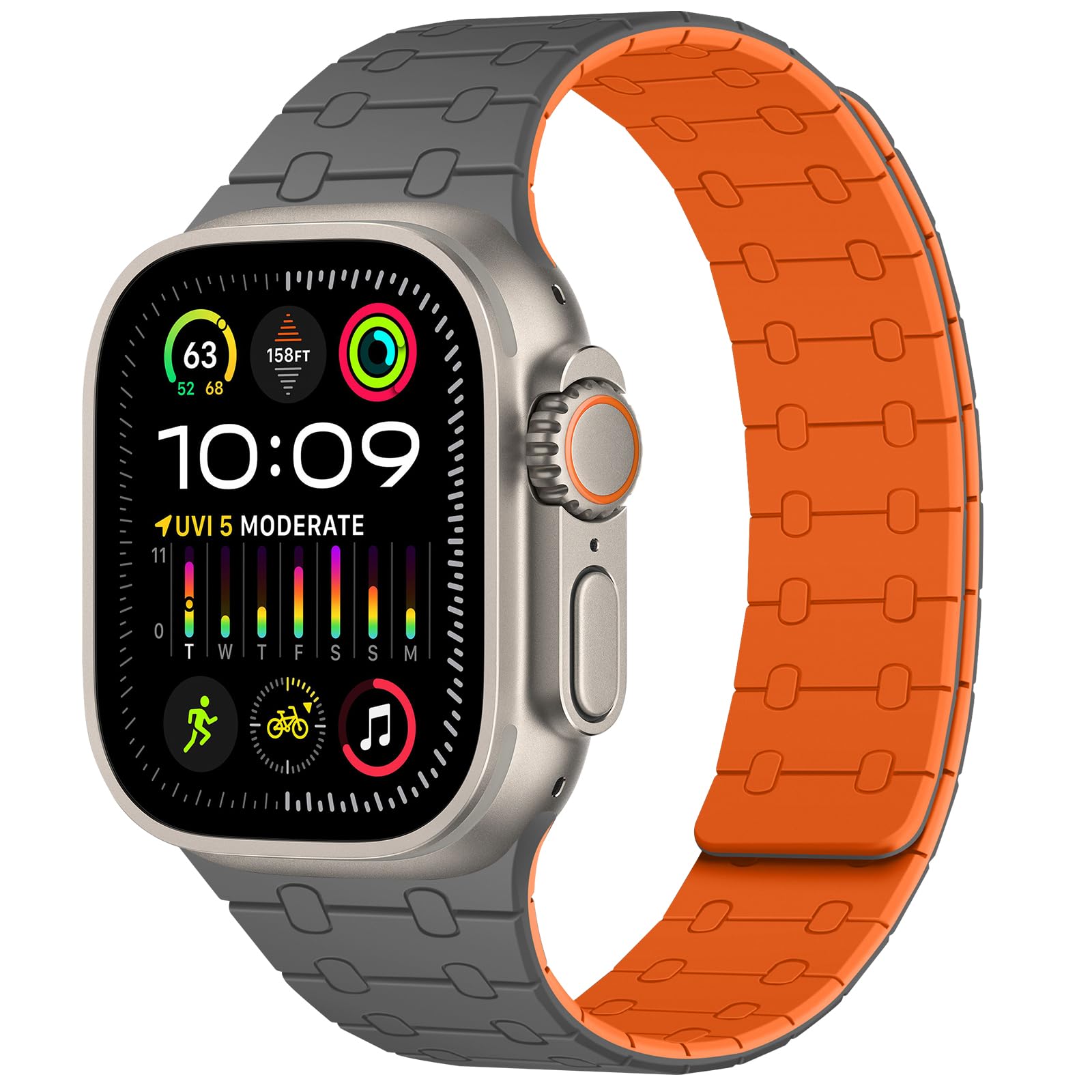 Amizee Magnetic Straps Compatible with Apple Watch Band 49/46/45/44/42/41/40/38mm Women Men, Sport Silicone Strap for iWatch Ultra 3/2/1 Series 11 10 9 8 7 6 5 4 SE3/2/1 (49/46/45/44/42, Gray Orange)