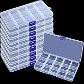 KINJOEK 10 Pack 15 Grids Plastic Bead Organizer Containers Storage, Adjustable Dividers Diamond Jewelry Craft Painting Storage Case, Clear Small Fishing Tackle Box for Sewing Cross Stitch Accessories