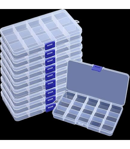 F2M Lot 2 Boîtes Plastique 10 Compartiments Réglables – Transparent Clipsable 127x65x22mm – Rangement Bijoux, Mécanique, Pêche, Couture
