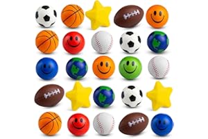 Bulk Mini Stress Balls (25 Pack) 2-3 Inch Soft Squeezable Sensory Fidget Balls, in a Variety of Shapes and Colors, for Kids P