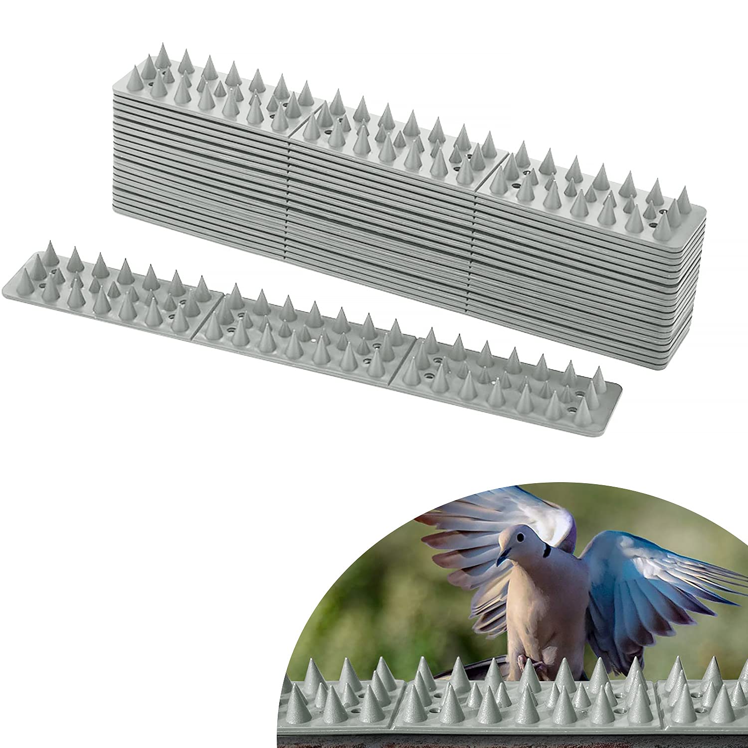 EXLECO Birds Spikes Fence Spikes Plastic Gray 30cm×20 Pcs 3 Lines Birds Control Defence for Pigeons, Crows, Woodpeckers Used in Wall, Windows and Balcony