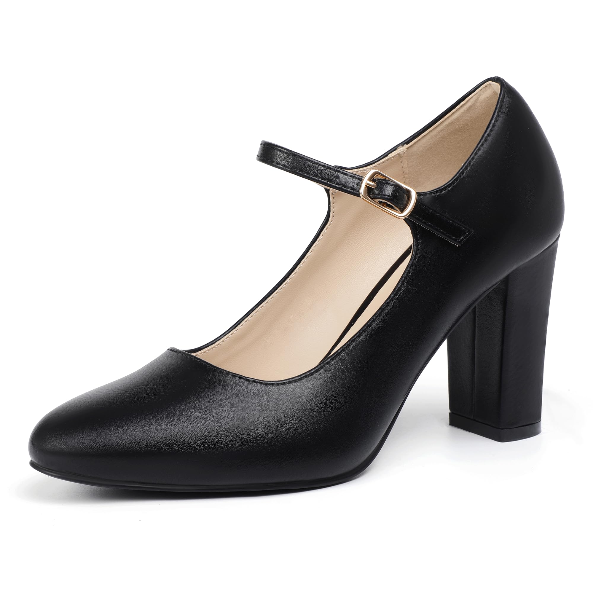 Photo 1 of IDIFU Black Pumps Mary Jane Dress Shoes for Women Closed Toe High Chunky Block Heels Dressy Prom Graduation Business Heels Comfortable Formal Cute Vintage Round Toe Pumps Shoes(Black Pu, 5)