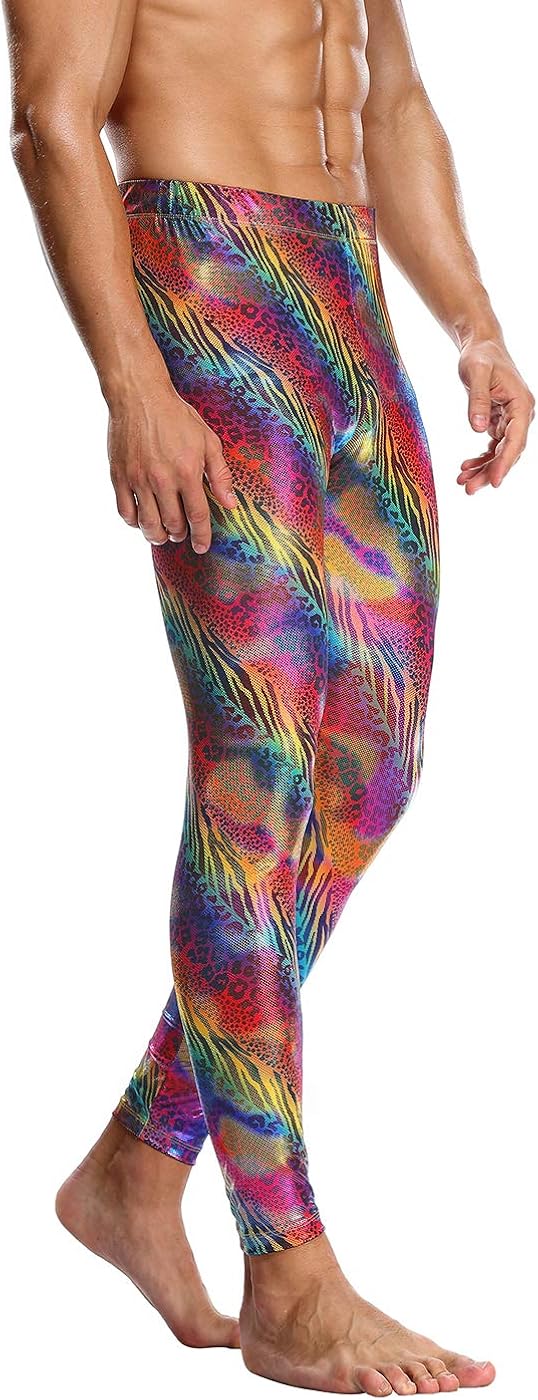 HDE Mens Holographic Meggings; Leggings for Halloween Costume, Disco, Festival: Clothing