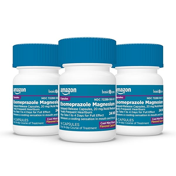 AMAZON BASIC CARE ESOMEPRAZOLE MAGNESIUM DELAYED-RELEASE CAPSULES 20 MG, ACID REDUCER, COOL MINT, 42 COUNT (3 PACKS OF 14)