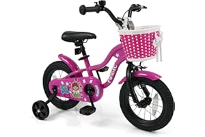 BABY JOY Kids Bike, Magic Children 12 14 16 18 Inch Bicycle with Training Wheels, Storage Basket, Hand & Coaster Brakes, Adju