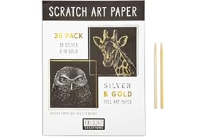 Bright Creations Scratch Art Paper - 8.5 x 11 in, 38 Pieces, Gold & Silver Foil - Metallic Scratch Art Paper Featuring Wooden