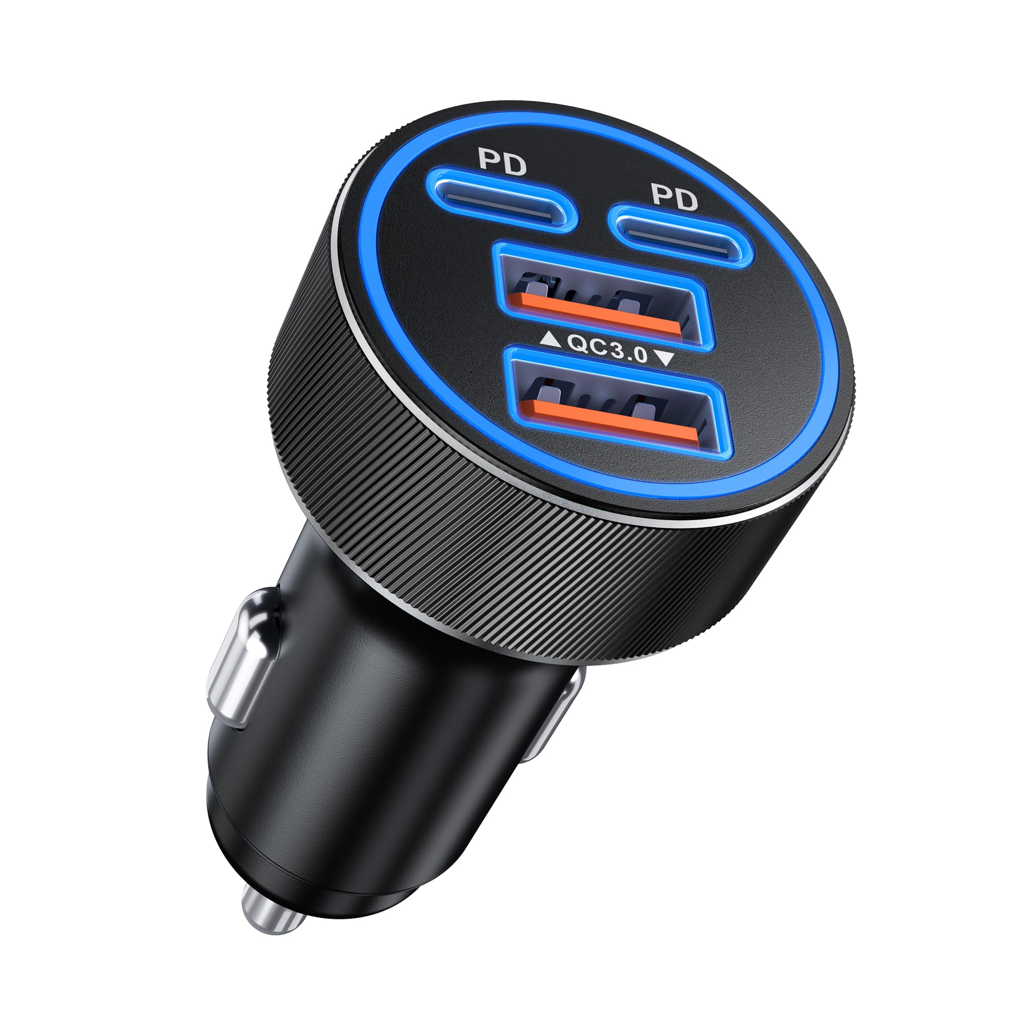 [2026 Updated 4-in-1] USB-C Car Charger, 4-Port 90W Super Fast Charging Cigarette Lighter Adapter, USB-C & USB-A PD/QC Multiport for iPhone 17/16/15, iPad, MacBook,Samsung Galaxy, and Android Devices