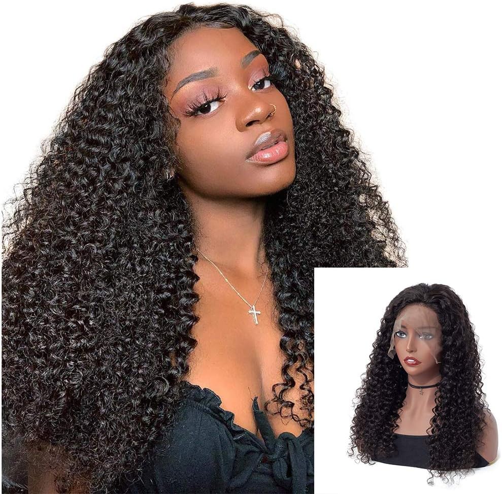 ISEEHair Lace Front Wigs Human Hair Wigs for Black Women 10A Mongolian Kinky Curly Wigs Pre Plucked with Baby Hair 150% Density Natural Color (20" Lace Front Wig)