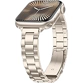 Anlinser Bands Compatible with Apple Watch Band 42mm 41mm 40mm 38mm, Women Slim Stainless Steel Metal Strap for iWatch Series 10 9 8 7 6 5 4 3 2 1 SE (Starlight)