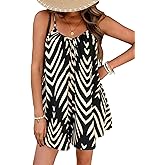 ZAFUL Sleeveless Striped Rompers for Women 2026 Summer Cute Smocked Loose Wide Leg Shorts Beach Cami Jumpsuits