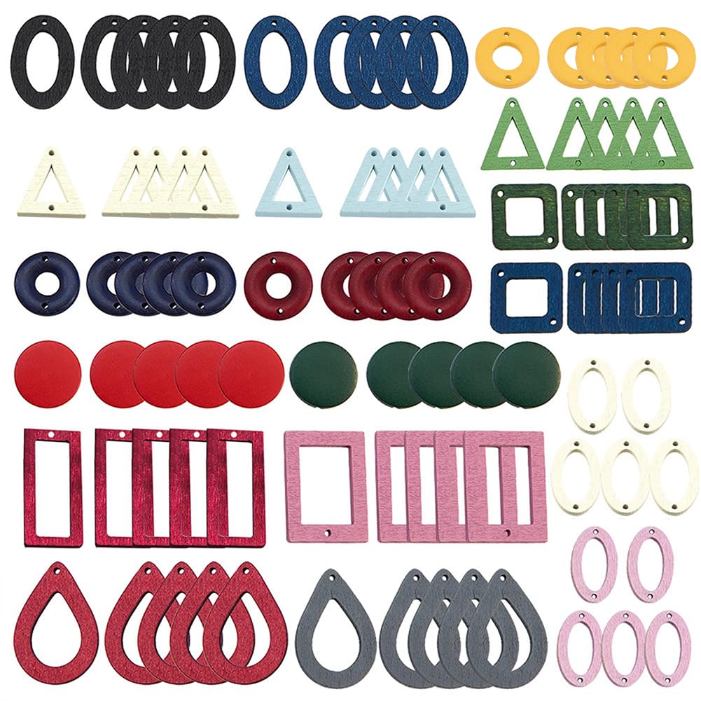 SUNNYCLUE 90Pcs 18 Style Wood Pendants Charms Links Connector with Hole for Jewelry Making Mixed Color Earring Dangle Drops Necklace Bracelet for Jewelry Findings Supplies Accessories