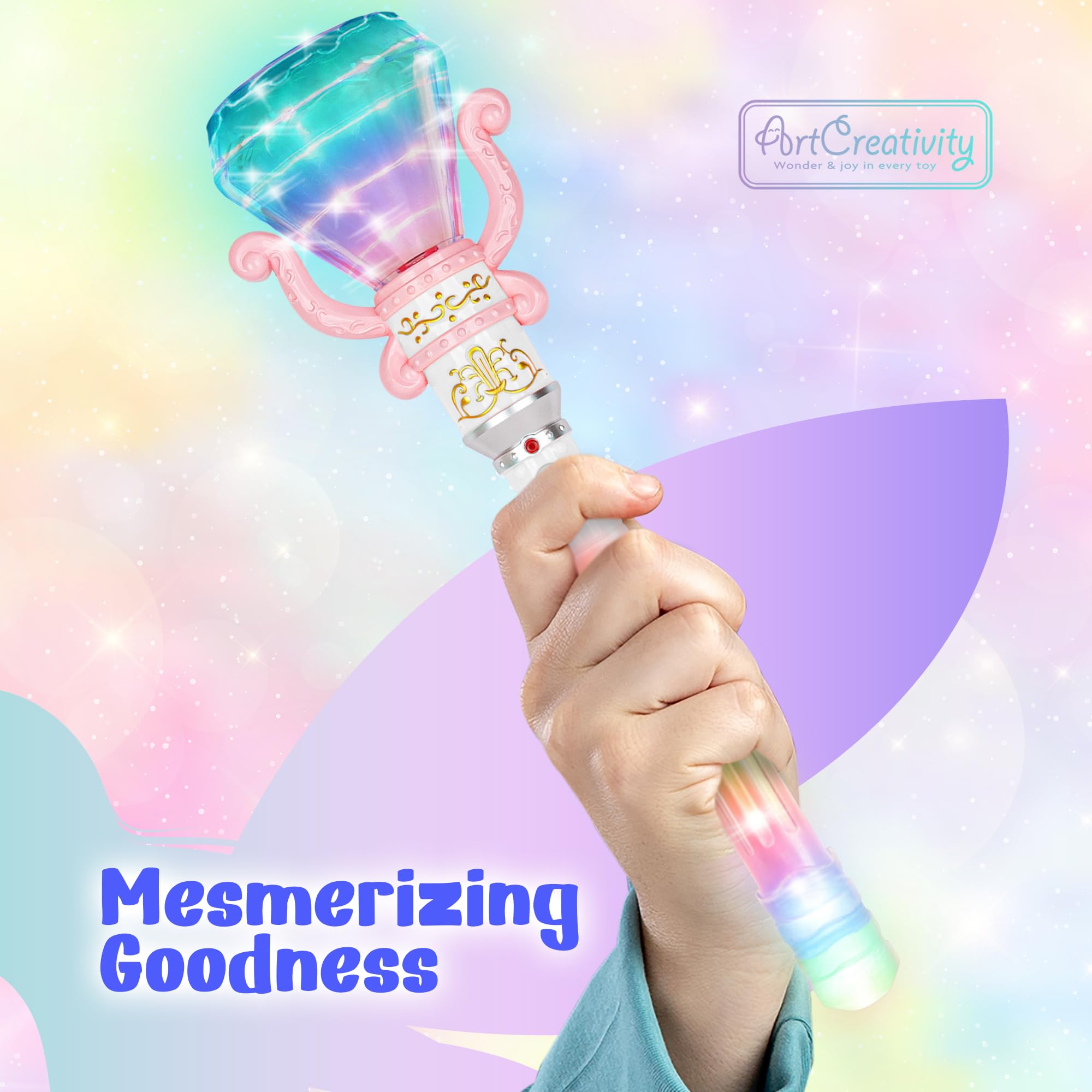 ArtCreativity Light Up Spinning Diamond Princess Wand for Kids - Fairy Wand with Spinning LEDs, Batteries Included - Light Up Wands for Girls and Boys, Perfect Pretend Play Toys