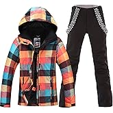 HOTIAN Women's 2 Piece Ski Jackets and Pants Set Skisuit Colorful Waterproof Windproof Insulated Snowsuit Snowboarding Coat