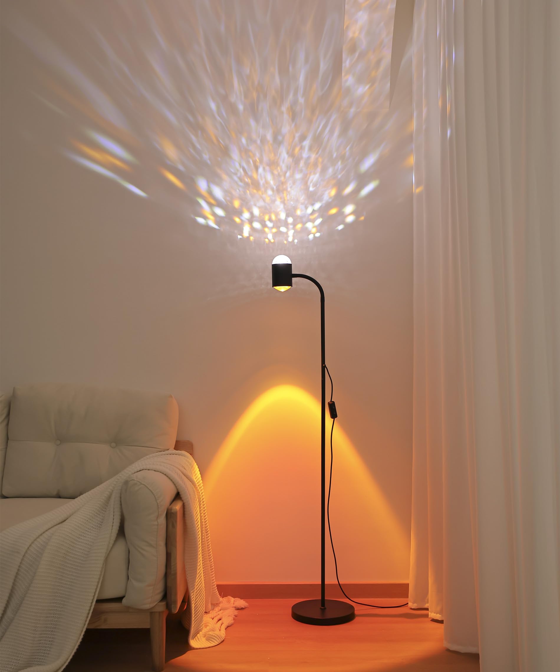 Photo 1 of Sunset projection floor lamp with 3D waves, dual head sunset lamp with creative DIY mode, multiple colors and interchangeable background mode, 360 ° rotating atmosphere, sunset mood floor light