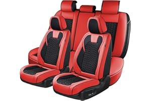 Coverado Seat Covers Full Set, 5 Seats Car Seat Cover Winter, Front and Back Seat Covers for Cars, Breathable Faux Leather Car Seat Cushion, Car Seat Protector Universal Fit for Most Cars Vans, Red