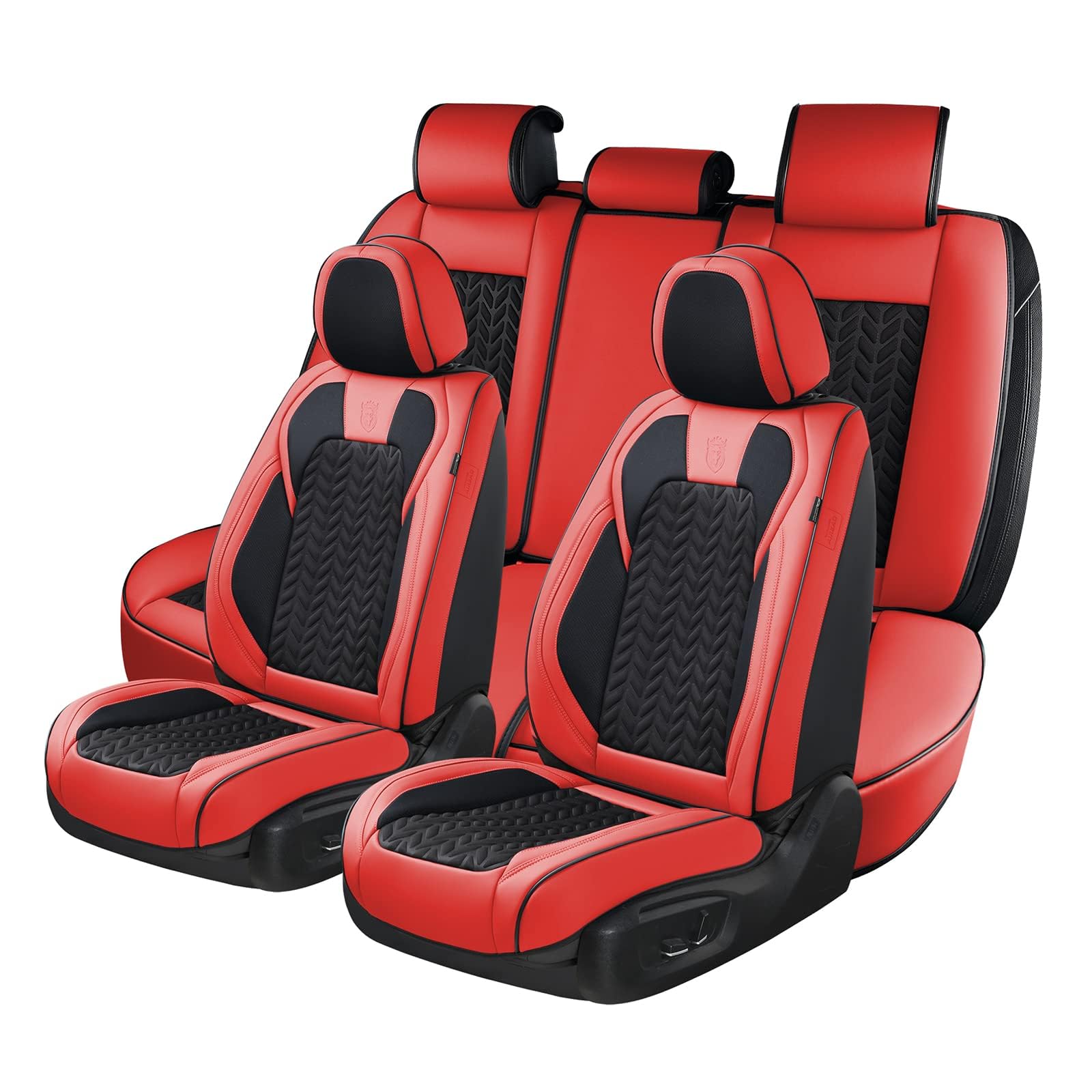 Coverado Seat Covers Full Set, 5 Seats Car Seat Cover Winter, Front and Back Seat Covers for Cars, Breathable Faux Leather Car Seat Cushion, Car Seat Protector Universal Fit for Most Cars Vans, Red