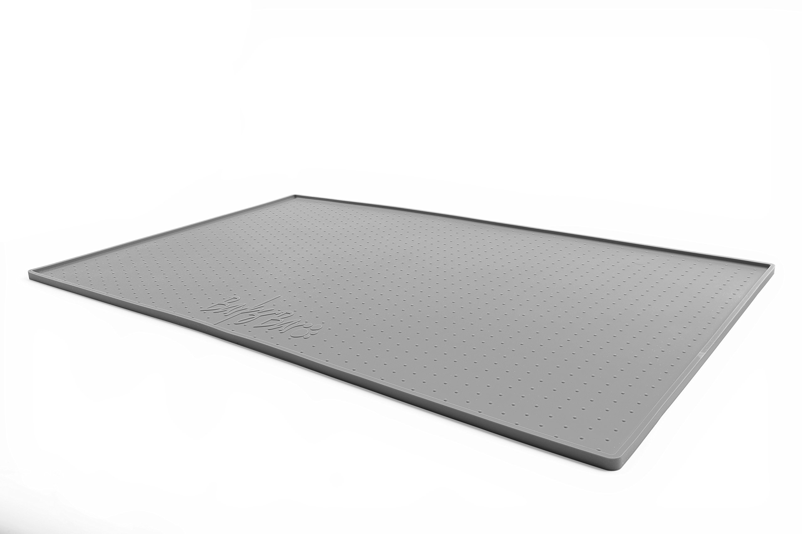 BarksBarWaterproof Pet Feeding Placemat - Silicone Mat for Food and Water Bowls or Dispensers, BPA-Free, Dishwasher Safe (Large - 24 x 16, Dark Gray)