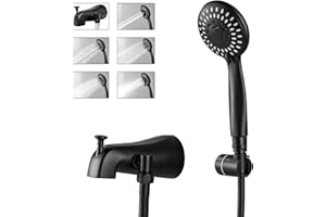 BEIYI Tub Spout with Diverter Matte Black, 5 Settings Metal Bathtub Faucet with Sprayer High Pressure Bath Tub Faucet Set