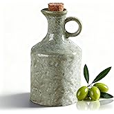 MuyuRise Ceramic Olive Oil Dispenser with Cork Stopper, Reactive Glaze Texture Oil Bottle, Leak - Proof Small Spout for Kitchen, Great for Storing Vinegar, Wine, Soy Sauce, Lemon Juice (GREEN)