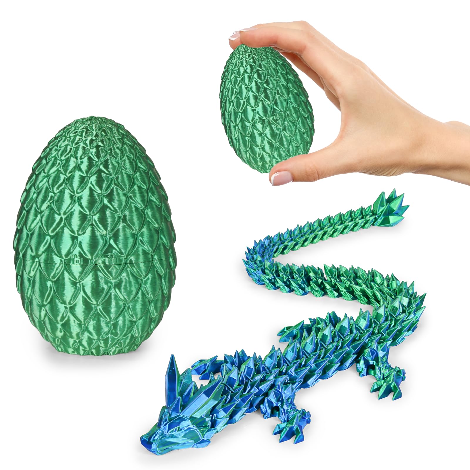 Photo 1 of ***MAJOR DAMAGE*** ***READ CLERK NOTES*** Small Dragon Eggs with Dragon Inside, 3D Printed Surprise Funny Gifts for Kids, Articulated Dragon Fidget Toys for Adults, Executive Desk Toys Office Room Décor (Christmas Green)