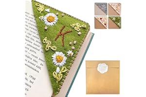 ARTLAZA Personalized Hand Embroidered Corner Bookmark, 26 Letters Hand Stitched Felt Corner Letter Bookmark, Cute Flower Embroidery Bookmarks for Book Reading Lovers Meaningful Gift (Summer，K）