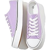 FRACORA Womens White Black Canvas Sneakers Low Top Canvas Shoes for Women Tennis Shoes