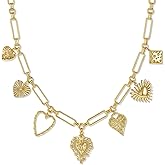 KissYan Heart Charm Necklace for Women, 14K Gold Plated Chunky Red Love Heart Pendant Link Chain Fashion Jewelry Gifts
