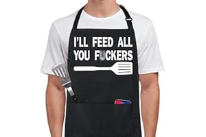 Xornis 100% Cotton Funny Apron with 2 Pockets for Men Women BBQ Grilling Adjustable Bib Black Aprons Gifts Cooking Kitchen