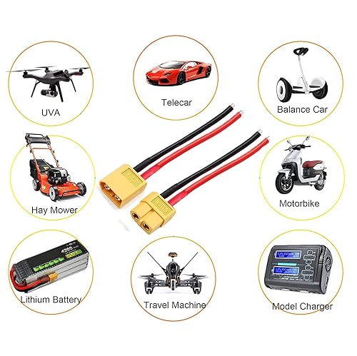 ZHOFONET XT60 Male to XT60 Female Connector,XT60 Adapter Plug Extension Cable with 3M(9.84Ft) Length 14AWG Flexible Silicone Wire Cord for RC Lipo Bat ZHOFONET 5 Pairs XT60 Pigtail,XT60 Male and Female Plug,XT60