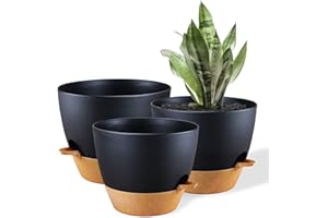 Warmplus Plastic Plant Pots Set of 3, 10/9/8 Inch Planters for Indoor, Plants with Drainage Holes and Watering Lip for Snake Plant, African Violet, Aloe and Most House Plants, Black
