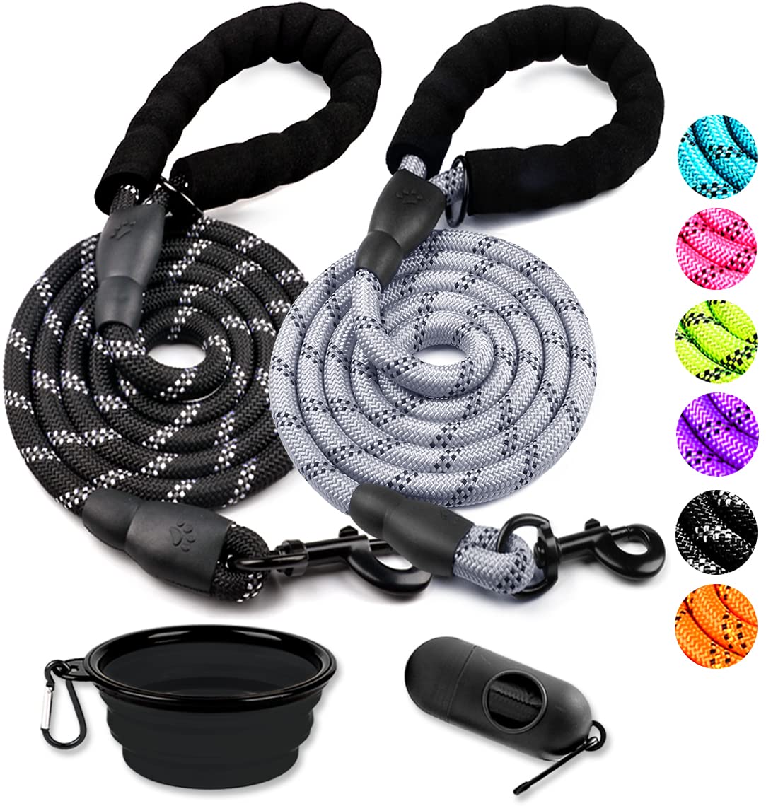 COOYOO 2 Pack Dog Leash 5 FT Heavy Duty - Comfortable Padded Handle - Reflective Dog Leash for Medium Large Dogs with Collapsible Pet Bowl¡­ — image 1
