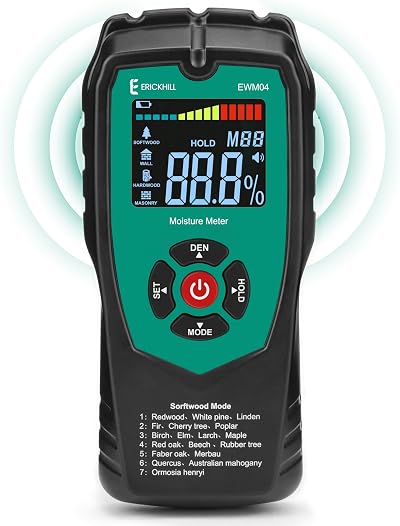 ERICKHILL Wood Moisture Meter Non-Invasive Damp Meter with 4 Modes LCD Backlight