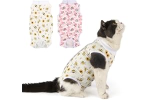 Pawcomon 2 Packs Cat Surgery Recovery Suit Surgical Clothes Abdominal Wounds Anti-Licking Cat Bodysuit Onesie Substitute E-Collar& Cone