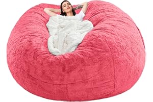 DSTXIZZ Giant Bean Bag Chair Cover(No Filler),Oversized Round Soft Fluffy PV Velvet Washable Lazy Sofa Bean Bag Bed Cover for Adults, Living Room Bedroom Furniture Outside Cover (Rose Red, 5FT)