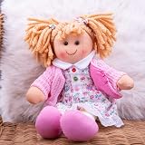 Bigjigs Toys Poppy Doll 28cm Soft Rag Doll White Floral Dress Pink Cardigan view 3