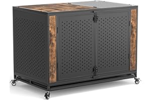 REXWELTEN 48" Heavy Duty Dog Crate Furniture for Extra Large Dogs, Enclosed Design with 0.5 inch Holes, Indestructible Metal Kennel for High Anxiety Dogs, Chew Proof Pet Cage House Indoor, Brown