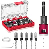 BURMONG 5-Piece Countersink Drill Bit Set with Adjustable Depth Stop, 1/4" Hex Shank Quick Change Drilling Tool Kit, 82&deg; Woodworking Chamfer Bits for Wood, Plywood, MDF, Plastic