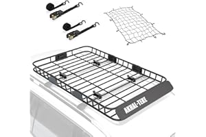 AKHAL-TEKE Roof Rack Basket, Upgraded 64"x 39"x 4" Roof Rack Cargo Carrier with 3' X 4' Super Duty Bungee Cargo Net, 2 pcs Ratchet Strap Fits for SUV Truck Cars