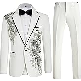 Mens Suits Slim Fit 2 Piece Formal Tuxedo Suits Blazer Pants with Bow Tie for Wedding Prom