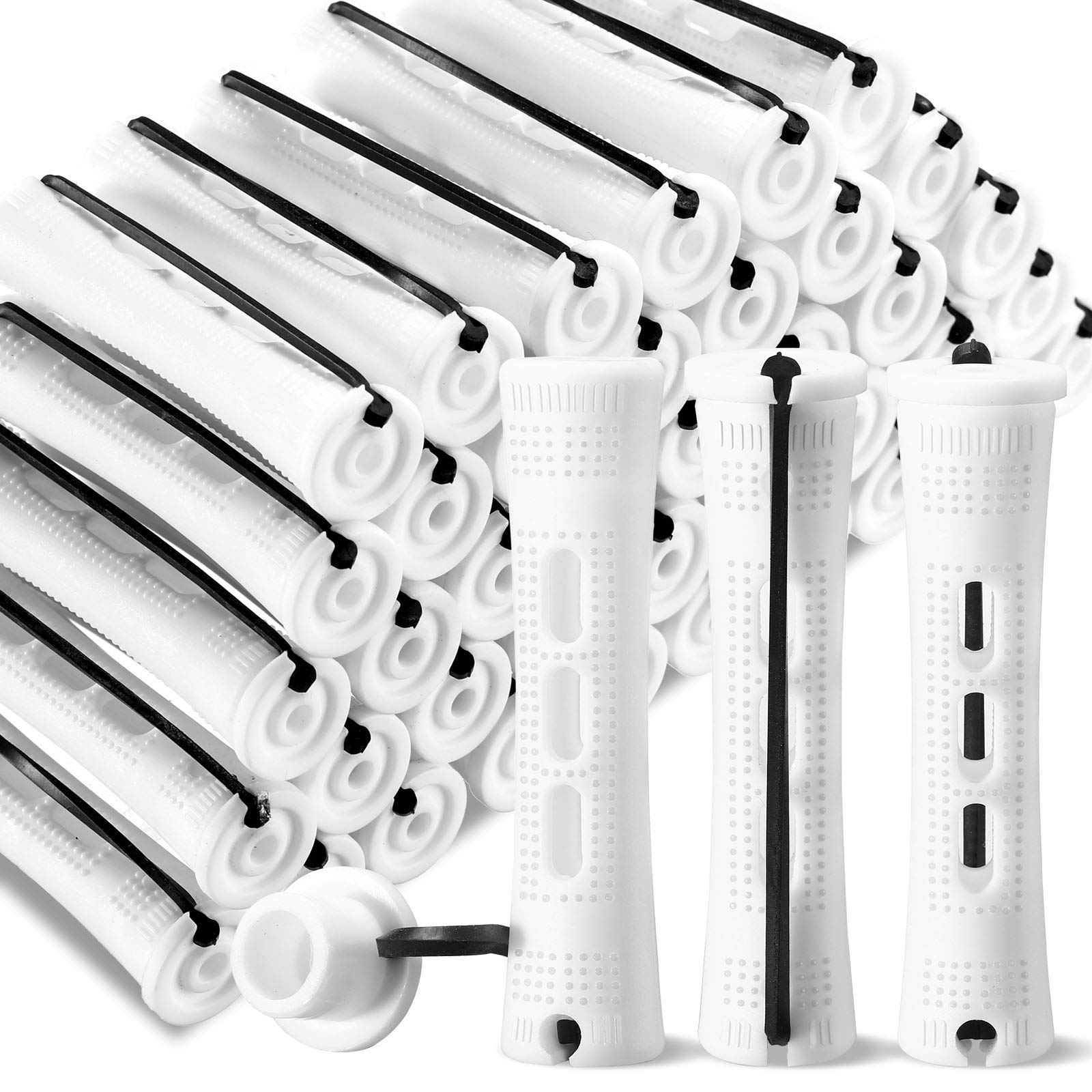 Photo 1 of WILLBOND 60 Pcs Short Perm Rods Natural Hair Perm Rods with Elastic Rubber Band Non Slip Plastic Perming Cold Wave Kit for Women Hairdressing Styling Tool(0.63 Inch,White)